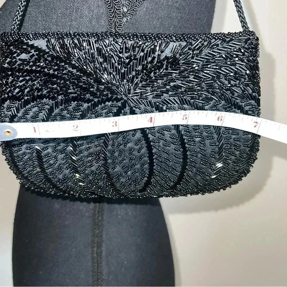 Vintage Gallery Originals 1984 Black Beaded Evening Bag Purse Party - Picture 5 of 12